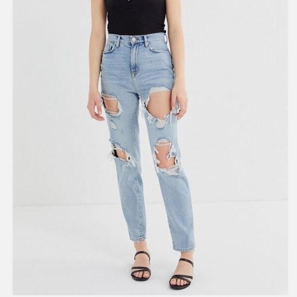 Distressed High Waisted Mom Jeans